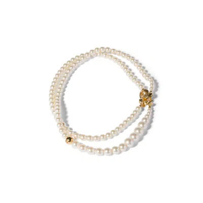 Miu Miu Metal And Pearl Necklace In Neutral
