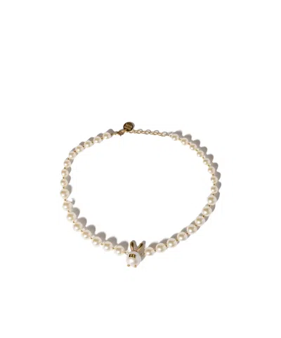 Miu Miu Metal And Pearl Necklace In Metallic