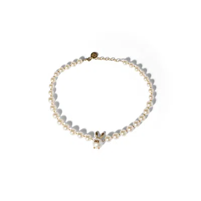 Miu Miu Metal And Pearl Necklace In Metallic