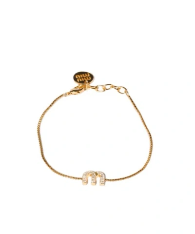 Miu Miu Metal Bracelet With Crystals In Yellow