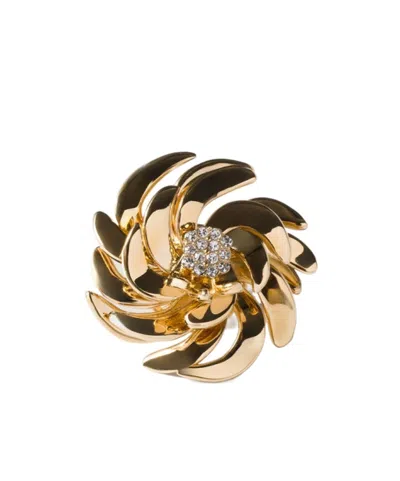 Miu Miu Metal Brooch With Crystals In Gold