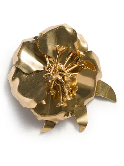 Miu Miu Metal Brooch With Crystals In Gold