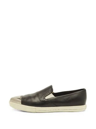 Pre-owned Miu Miu Metal Cap-toe Slip-on Sneakers In Black
