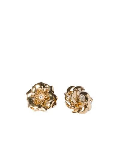 Miu Miu Metal Earrings With Crystals In Gold