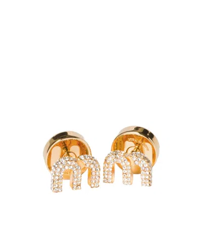 Miu Miu Metal Earrings With Crystals In Gold