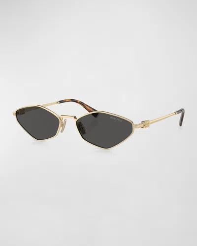 Miu Miu Metal Geometric Oval Sunglasses In Pale Gold