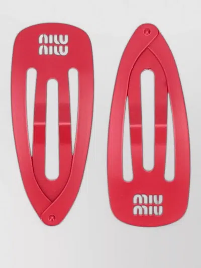 Miu Miu Metal Hair Accessories Duo Set In Red