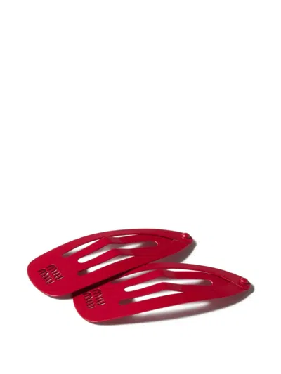 Miu Miu Metal Hair Clips In Red