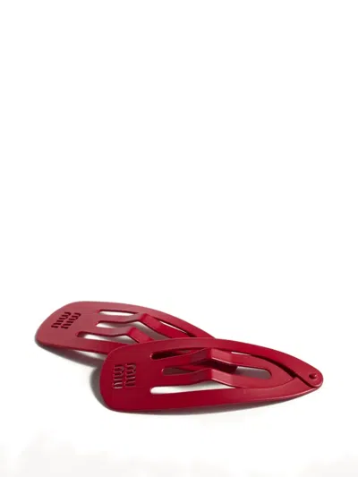 Miu Miu Metal Hair Clips In Red