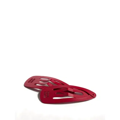 Miu Miu Logo-perforated Hair Clips In Red