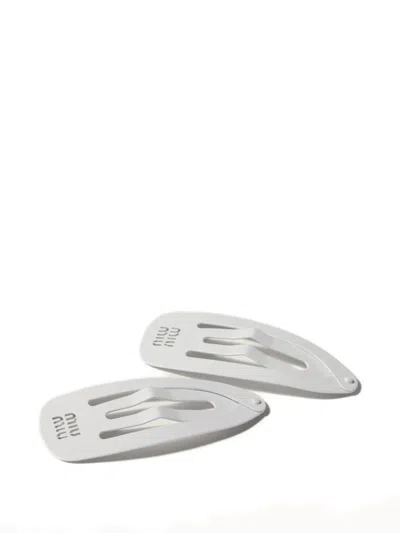 Miu Miu Metal Hair Clips In White