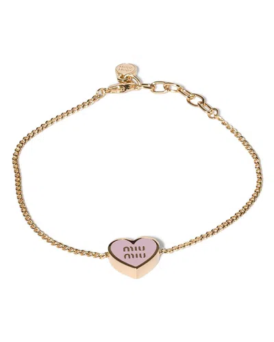 Miu Miu Metal Heart-shaped Charm Bracelet In Gold