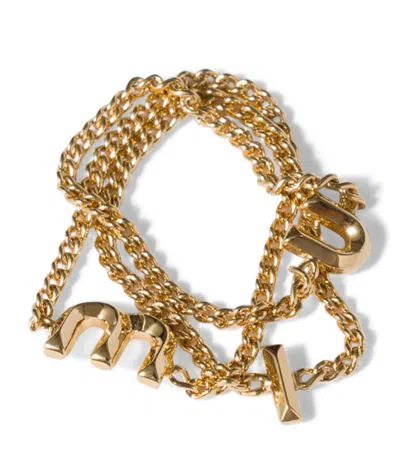 Miu Miu Metal Logo Ring In Metallic