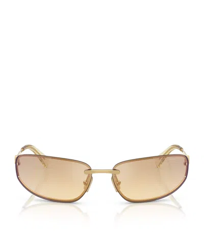 Miu Miu Womens Gold Mu A50s Oval-frame Metal Sunglasses In Yellow Gradient Silver