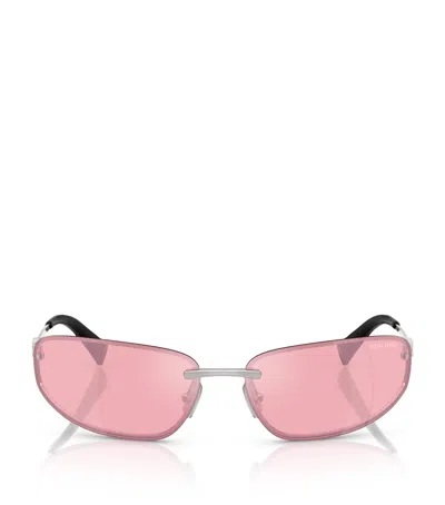 Miu Miu Pink Mirror Lilac Wrap Ladies Sunglasses Mu A50s 1bc70j 68 In Metallic