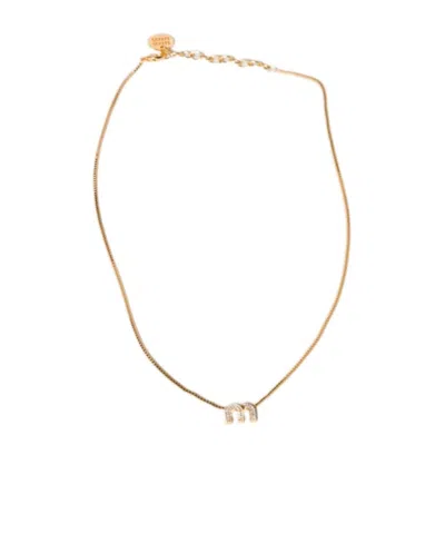 Miu Miu Metal Necklace With Crystals In Yellow
