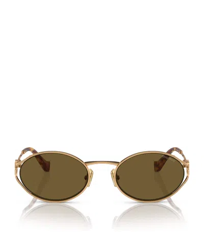 Miu Miu Oval-frame Tinted-lenses Sunglasses In Gold