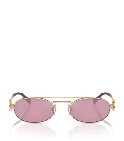 Miu Miu Womens Gold Mu 54zs Oval-frame Metal Sunglasses
