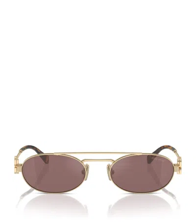 Miu Miu Miu Mens Gold Mu 54zs Oval-frame Metal Sunglasses