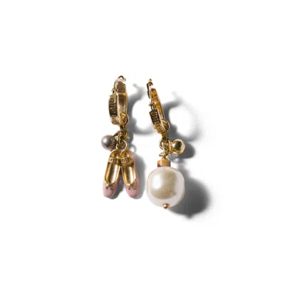 Miu Miu Metal Pendant Earrings In Neutral