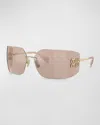 Miu Miu Metal Rimless Wrap Sunglasses In Pale Gold