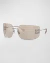 Miu Miu Metal Rimless Wrap Sunglasses In Metallic