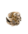 Miu Miu Metal Ring With Crystals In Brown