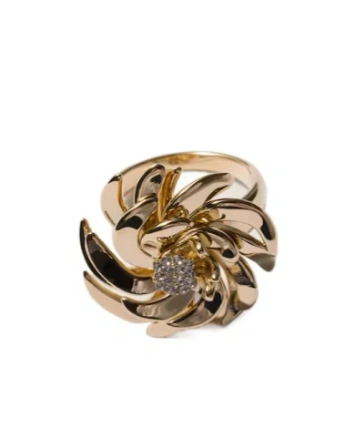 Miu Miu Metal Ring With Crystals In Brown