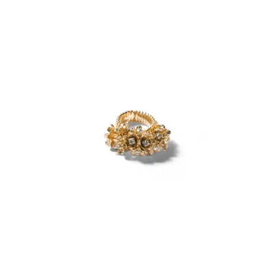 Miu Miu Metal Ring With Crystals In Gray