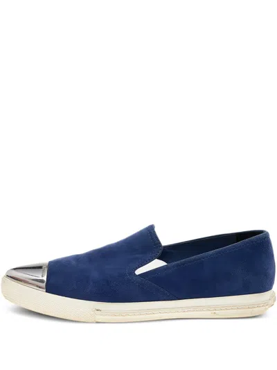 Pre-owned Miu Miu Metal-toecap Suede Sneakers
