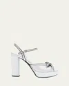 Miu Miu Metallic Leather Bow Peep-toe Platform Sandals