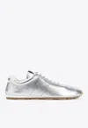 Miu Miu Metallic Leather Retro Runner Sneakers In Silver