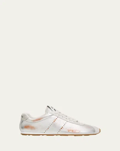 Miu Miu Metallic Leather Low-top Sneakers In Silver