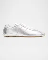 Miu Miu Metallic Leather Retro Runner Sneakers In Argento