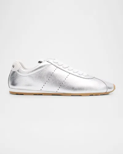MIU MIU METALLIC LEATHER RETRO RUNNER SNEAKERS