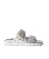 Miu Miu Metallic Matelassé Nappa Leather Slides In Silver