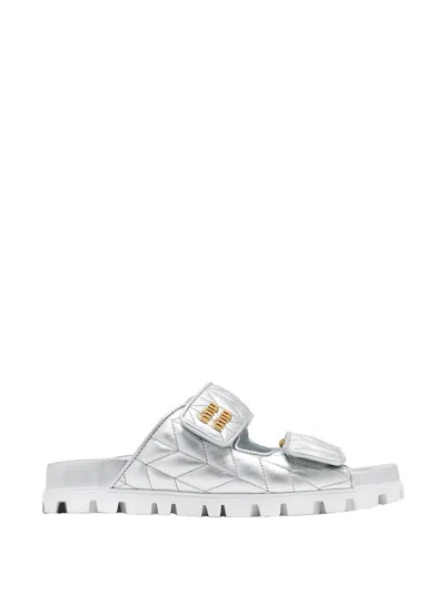 Miu Miu Metallic Matellassè Nappa Leathe Slides