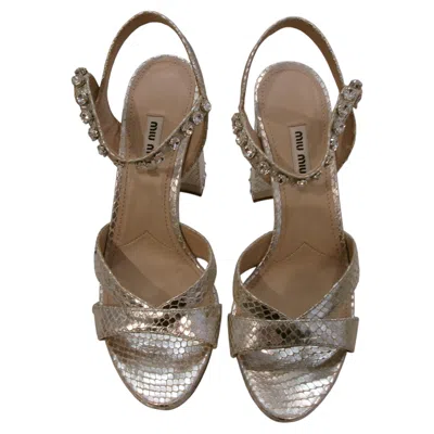 Pre-owned Miu Miu Metallic Platform Sandal Size 39 In Brown