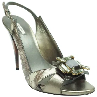 Pre-owned Miu Miu Metallic Platform W/ Jewel Broach - 38.5 In Gray