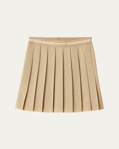 Miu Miu Metallic Pleated Mini Skirt In F0056 Oro