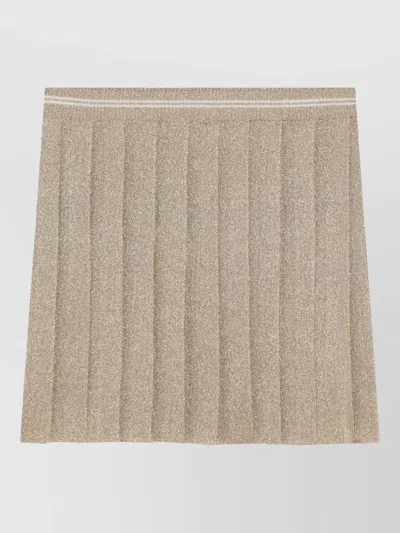 Miu Miu Metallic Pleated Skirt Mid Length Design In Brown