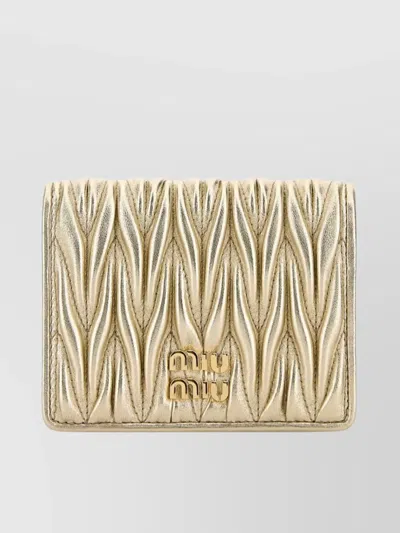 Miu Miu Metallic Quilted Leather Wallet In Gold