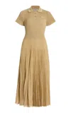 Miu Miu Long Pleated Metallic Polo Dress In F0056 Oro