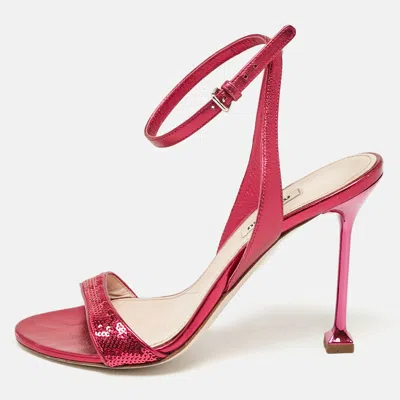 Pre-owned Miu Miu Metallic Rose Leather Ankle Strap Sandals Size 38
