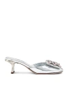 Miu Miu Crystal Metallic Mule Sandals In Argento