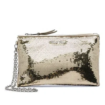 Pre-owned Miu Miu Metallic Sequin Clutch In Gold