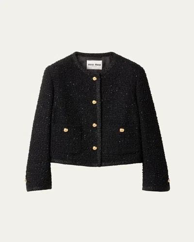 Miu Miu Metallic Wool Cropped Jacket In Black