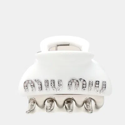 Pre-owned Miu Miu Metal/rhinestone Hair Clip In White
