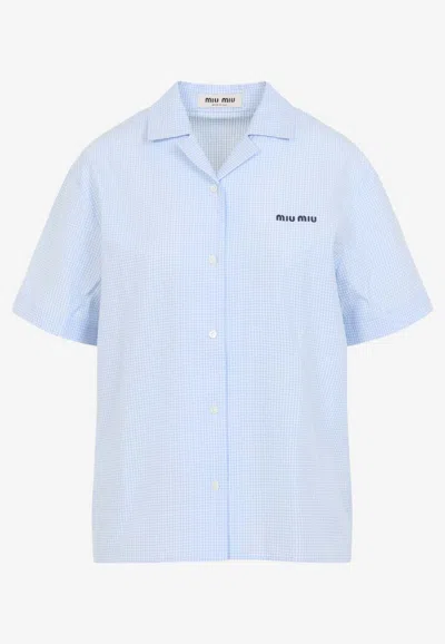 Miu Miu Micro Gingham Camp Collar Short-sleeve Shirt In Multi