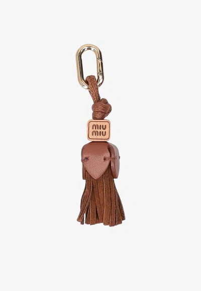 Miu Miu Micro Trick Leather Key Chain In Brown